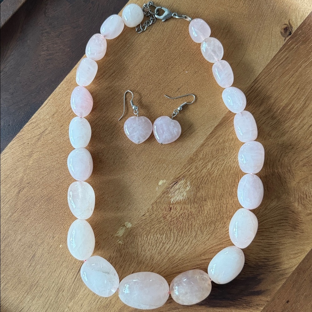 Pure Rose quartz Necklace and Earring Set